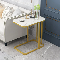 Side Table Marble End Table Bedside Sofa Table Rectangle (Gold White)