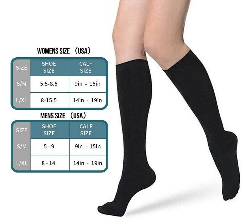 Compression Socks 20-30 mmHg Knee High Black For Travel Medical