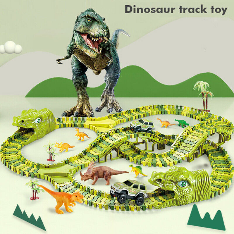 240PCS Kids Electric Car Toy Fun Education Assemble Dinosaur Racing Track