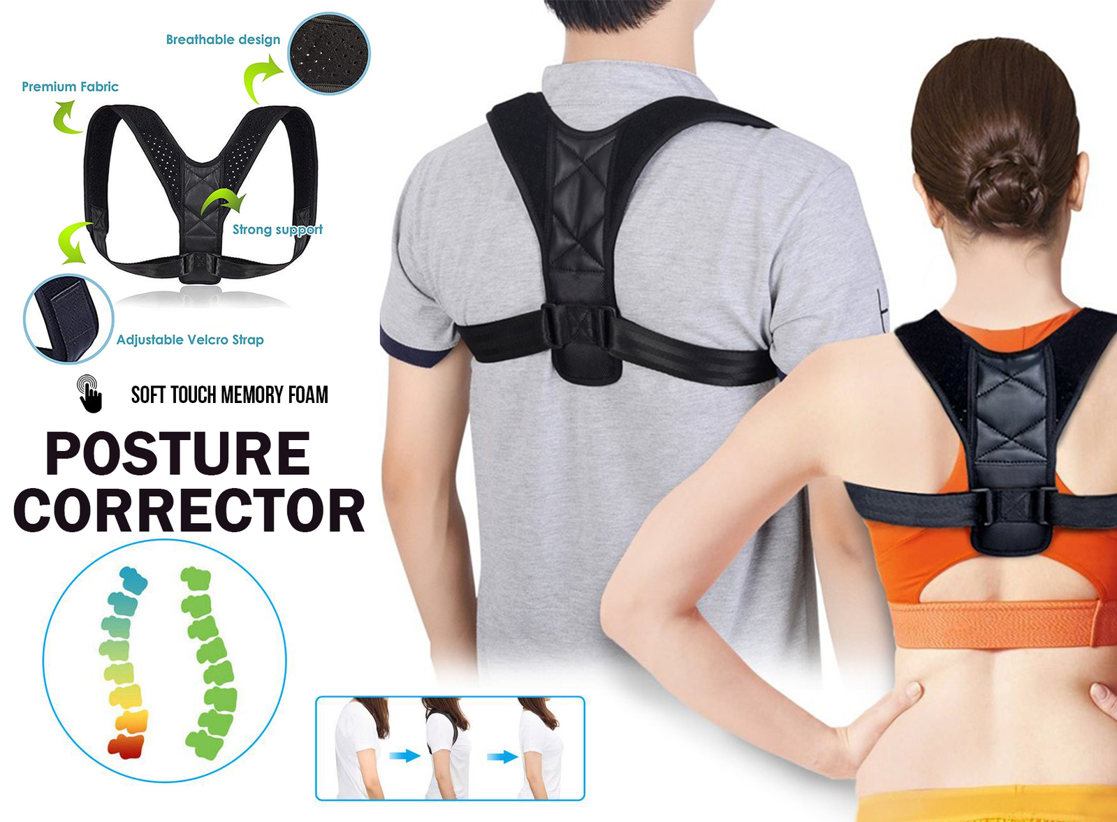 Posture Corrector Unisex Adjustable Shoulder Support Upper Back Corrector Brace  Girdle