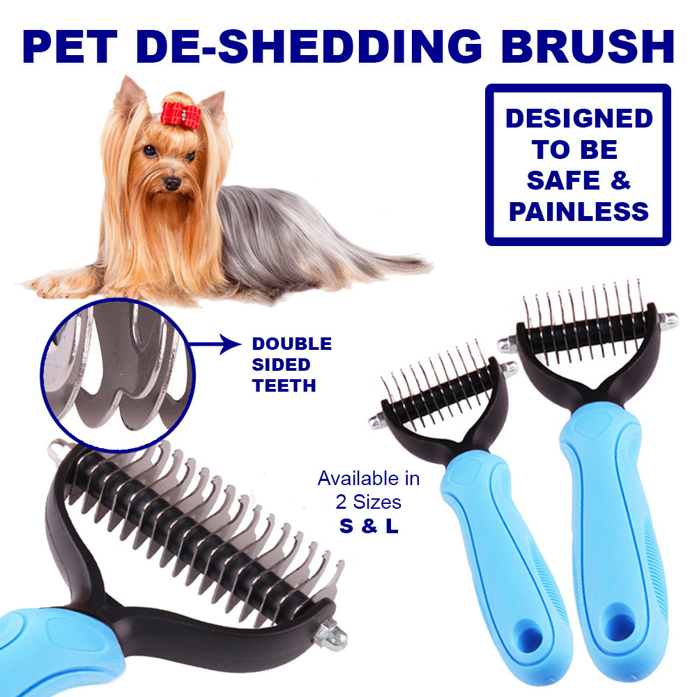 Deshedding grooming pet brush tool dematting cat dog hair massaging fur ...