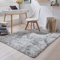Fluffy Carpet Rug Large Area Rug Shaggy Tie Dye Style 160cm x 230cm (Light Grey)