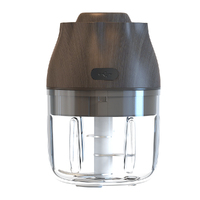USB Food Processor Electric Portable Mincer Chopper Rechargeable Herb Puree Maker (Dark Wood)