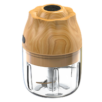 USB Food Processor Electric Portable Mincer Chopper Rechargeable Herb Puree Maker (Light Wood)