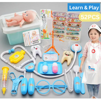  52PC Doctor Toy Set Kids Learning Medical Box Kit Dentist Role Play (Blue)