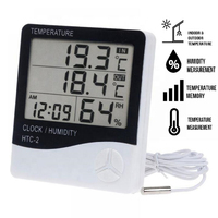 Digital Thermometer Hygrometer LCD HTC-2 Temperature Humidity Meter Outdoor Indoor Clock