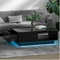 LED Coffee Table Gloss Finish With Storage Drawer Black