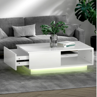 LED Coffee Table Gloss Finish With Storage Drawer White