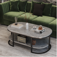 Marble Coffee Table Modern Display Shelf Oval Frame (Dark Grey)
