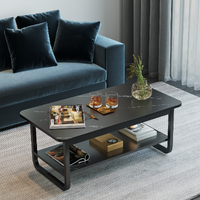 Marble Coffee Table Modern Black Luxury Display Shelf Rectangular Frame