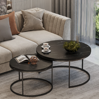 Nesting Coffee Table Marble Look Round Stackable Set (Black)