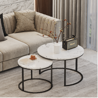 Nesting Coffee Table Marble Look Round Stackable Set (White)