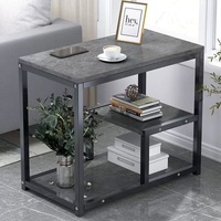 Side Table Marble 3 Shelf Bedside Sofa Table Plant Stand (Grey)