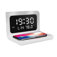 LED Digital Alarm Clock Charging Pad Lamp Wireless Charger Qi 3 in 1 (White)