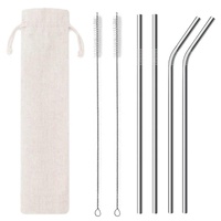 6PC Stainless Steel Straw Set Reusable Washable Brush Metal Drinking Straw Set