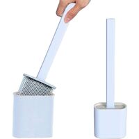 Flex Toilet Brush Wall Mounted Soft Silicone Bristles With Holder (Blue)
