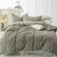 Washed Cotton Duvet Cover Set Bedding Quilt Doona with Pillow Case (Olive Green) (Queen)