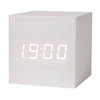 Wireless Digital Alarm Clock LED Display Cube (White Wood)