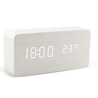 Wireless Digital Alarm Clock LED Display Rectangle (White Wood)