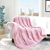 Avalon Sherpa Faux Fur Blanket Luxury Warm Fluffy 50” x 60” Bed Couch Pink Sofa Throw