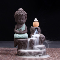 Incense Burner Monk Buddha Ceramic Backflow Back Burn Incense (Green)