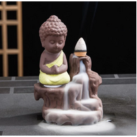 Incense Burner Monk Buddha Ceramic Backflow Back Burn Incense (Yellow)