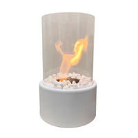 Glass Fireplace Indoor Table Top Ceramic Fire Pit Indoor (White)