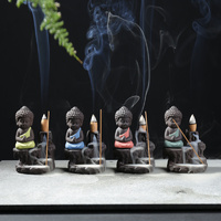 Incense Burner Monk Buddha Ceramic Backflow Back Burn Incense