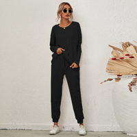 Ellie Set Loungewear Long Sleeve Pyjamas Ladies Home Wear Cute Set (Black M)