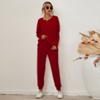 Ellie Set Loungewear Long Sleeve Pyjamas Ladies Home Wear Cute Set (Ruby Red M)