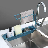 Adjustable Soap Holder Drainer Retractable Storage Washing Cloth Rack 2-In-1 Sink Caddy Tray