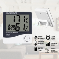 Indoor Room Thermometer Humidity Meter Digital LCD Alarm Clock Display Meter