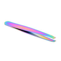 Eyebrow Tweezers Slanted Rainbow Stainless Steel